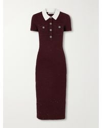 Self-Portrait - Crystal And Sequin-Embellished Waffle-Knit Midi-Dress - Lyst