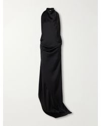 AARON ESH - Open-Back Gathered Silk-Satin Halterneck Maxi Dress - Lyst