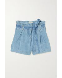 L'Agence Hillary Belted Cotton And Lyocell-blend Chambray Shorts - Blue