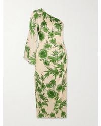Borgo De Nor - Atlantis One-Shoulder Embellished Floral-Print Satin Midi Dress - Lyst