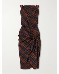 Dries Van Noten - Twisted Draped Checked Cotton Midi Dress - Lyst