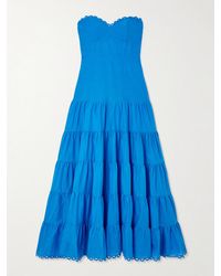 Charo Ruiz - Danny Strapless Broderie Anglaise-Trimmed Tiered Cotton-Blend Voile Maxi Dress - Lyst