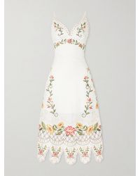 FARM Rio - Floral-Embroidered Linen Midi Dress - Lyst