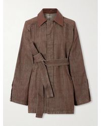 OSSOU - Sweep Belted Leather-Trimmed Denim Jacket - Lyst