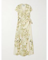 BERNADETTE - Mara Printed Linen-Blend Midi Wrap Dress - Lyst
