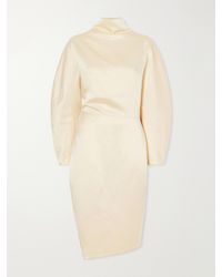 KHAITE - Harlin Draped Satin Ramie-Blend Midi Dress - Lyst