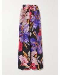 Dries Van Noten - Pleated Printed Satin Straight-Leg Pants - Lyst