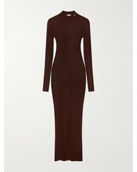 Saint Laurent - Cassandre-Embellished Ribbed Silk Midi Dress - Lyst