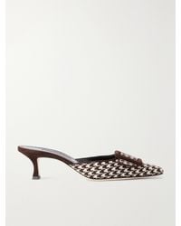 Manolo Blahnik - Mayslibi 50 Suede-Trimmed Houndstooth Woven Mules - Lyst