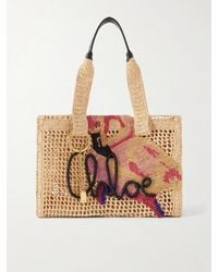 Chloé - Embellished Leather-Trimmed Raffia Tote Bag - Lyst
