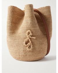 Ruslan Baginskiy - The Hatbag Leather-Trimmed Raffia Bucket Bag - Lyst