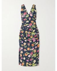 Carolina Herrera - Gathered Floral-Print Stretch-Cotton Midi Dress - Lyst