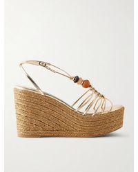 Jimmy Choo - Lemi 100 Embellished Metallic-Leather Platform Wedge Sandals - Lyst
