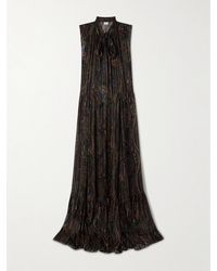 Saint Laurent - Robe Longue Plissée En Georgette De Soie Mélangée Métallisée À Imprimé Cachemire - Lyst