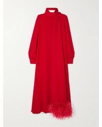 Valentino Garavani - Robe Aus Seiden-Crêpe Mit Federn Und Schal - Lyst