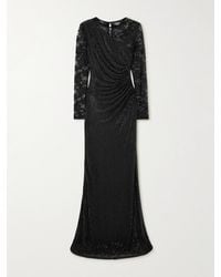 Self-Portrait - Lace-Trimmed Crystal-Embellished Jersey Gown - Lyst