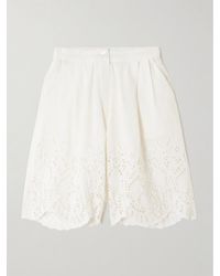 Thierry Colson - Scalloped Pleated Broderie Anglaise Linen And Cotton-Blend Shorts - Lyst