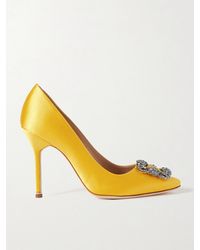 Manolo Blahnik - Hangisi 105 Crystal-Embellished Satin Pumps - Lyst