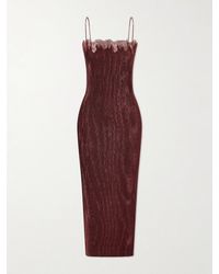 FFORME - Lumie Lace-Trimmed Pleated Satin Midi Dress - Lyst