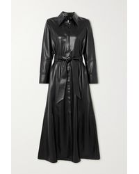 Nanushka Asayo Midi-hemdblusenkleid Aus Veganem Leder Mit Bindegürtel - Schwarz