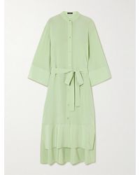JOSEPH - Darious Belted Pleated Silk-Crepe Midi Dress - Lyst