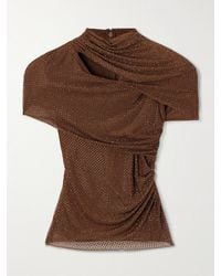 Self-Portrait - Gathered Cutout Crystal-Embellished Mesh Top - Lyst