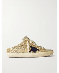 Golden Goose - Super-Star Sabot Distressed Leather-Trimmed Glittered Suede Slip-On Sneakers - Lyst