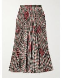 Erdem - Midirock Aus Karierter Baumwolle Mit Blumenprint Und Falten - Lyst
