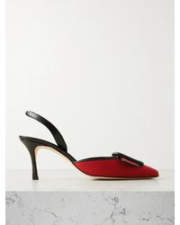 Manolo Blahnik - Mayslibi 70 Buckled Leather-Trimmed Velvet Slingback Pumps - Lyst