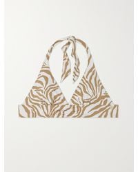 Max Mara - Beachwear Alberta Zebra-Print Triangle Halterneck Bikini Top - Lyst