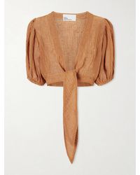 Lisa Marie Fernandez - Pouf Cropped Linen-Blend Gauze Wrap Top - Lyst
