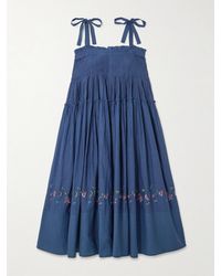 Eka - Riley Pintucked Tiered Embroidered Cotton And Silk-Blend Midi Dress - Lyst