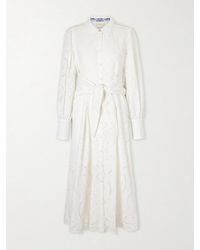 CAMILLA - Tie-Detailed Broderie Anglaise Cotton Midi Shirt Dress - Lyst