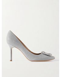 Manolo Blahnik - Hangisi 90 Crystal-Embellished Glittered Satin Pumps - Lyst