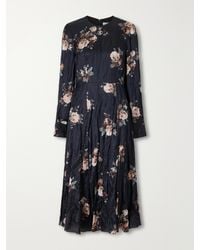Erdem - Floral-Print Crinkled-Satin Midi Dress - Lyst