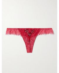 Agent Provocateur - Graicelle Embellished Leavers Lace And Stretch-Silk Satin Thong - Lyst
