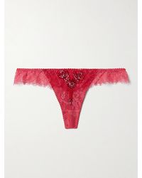 Agent Provocateur - Graicelle Embellished Leavers Lace And Stretch-Silk Satin Thong - Lyst