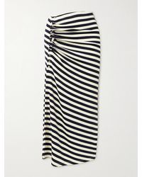 Rabanne - Gathered Striped Wool-Blend Midi Skirt - Lyst
