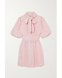 Ganni Minikleid Aus Plissiertem Satin Mit Schluppe - Lila