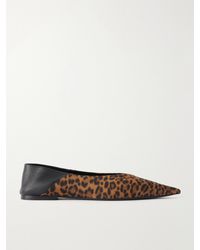 Saint Laurent - Nour Leather-Trimmed Leopard-Print Grosgrain Flats - Lyst