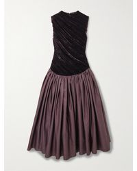 Abadia - Ariya Gathered Crushed-Velvet And Wool-Blend Dupioni Midi Dress - Lyst
