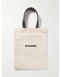 Jil Sander - Sac À Main En Toile À Logo Et À Finitions En Cuir Book - Lyst