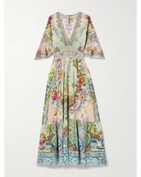 CAMILLA - Just Coasting Maxikleid Aus Bedrucktem Crêpe De Chine Aus Seide Mit Kristallen - Lyst