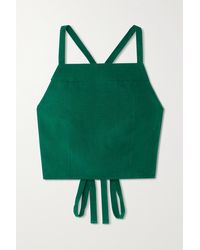 Three Graces London Wendy Cropped Open-back Linen Top - Green