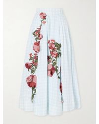 Agua Bendita - Delta Floral-Appliqué Checked Linen Maxi Skirt - Lyst