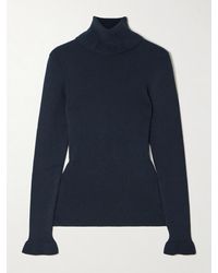 Chloé - Logo-Detailed Ribbed Cotton And Wool-Blend Turtleneck Sweater - Lyst
