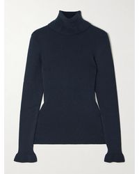 Chloé - Rollkragenpullover Aus Einer Gerippten Baumwoll-Wollmischung Mit Logo - Lyst
