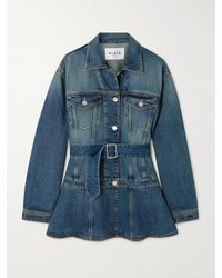 Alaïa - Belted Denim Peplum Jacket - Lyst