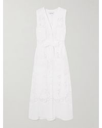 Miguelina - Robe Midi En Voile De Coton Et En Dentelle À Broderies Et À Ceinture Alexia - Lyst