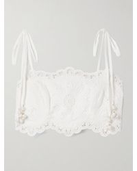 Zimmermann - Ottie Bead-Embellished Cropped Cotton Guipure Lace Top - Lyst
